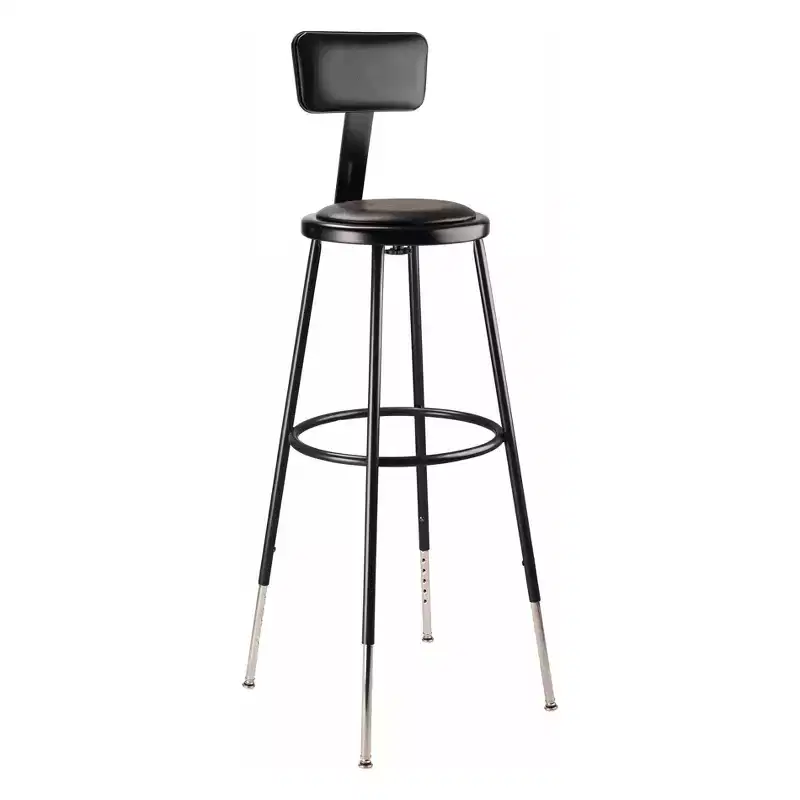 Set of 2 32"-39" Height Adjustable Heavy Duty Vinyl Padded Steel Accent Barstools with Backrest Black - Hampden Furnishings: Modern Design