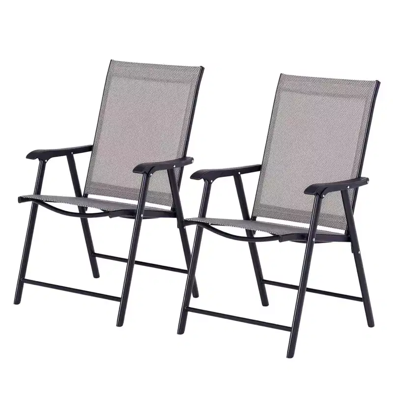 Outsunny Folding Outdoor Patio Chairs Set of 2 Stackable Portable for Deck, Garden, Camping and Travel