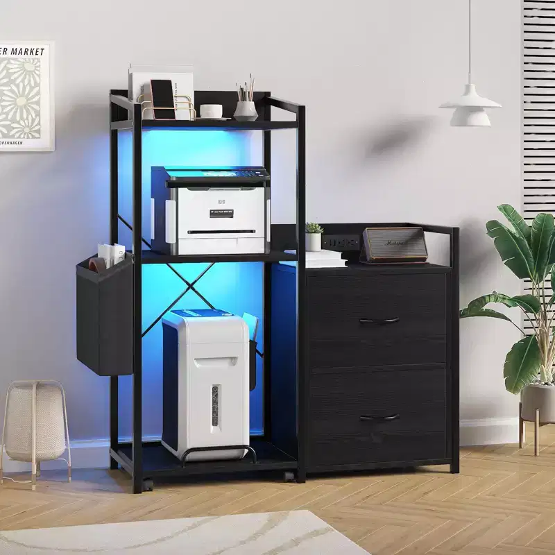 Mobile 2-Drawer Filing Cabinet with Built-in Power Strip, Large Printer Stand for Home Office, Fits Letter/A4 Size, Utility Storage with Open Shelf