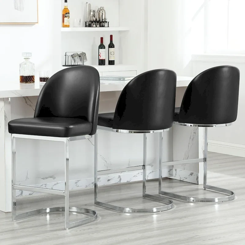 26 Faux Leather Upholstered Counter Height Bar Stools with Metal Legs - 38.8H x 17.9W x 20.9D
