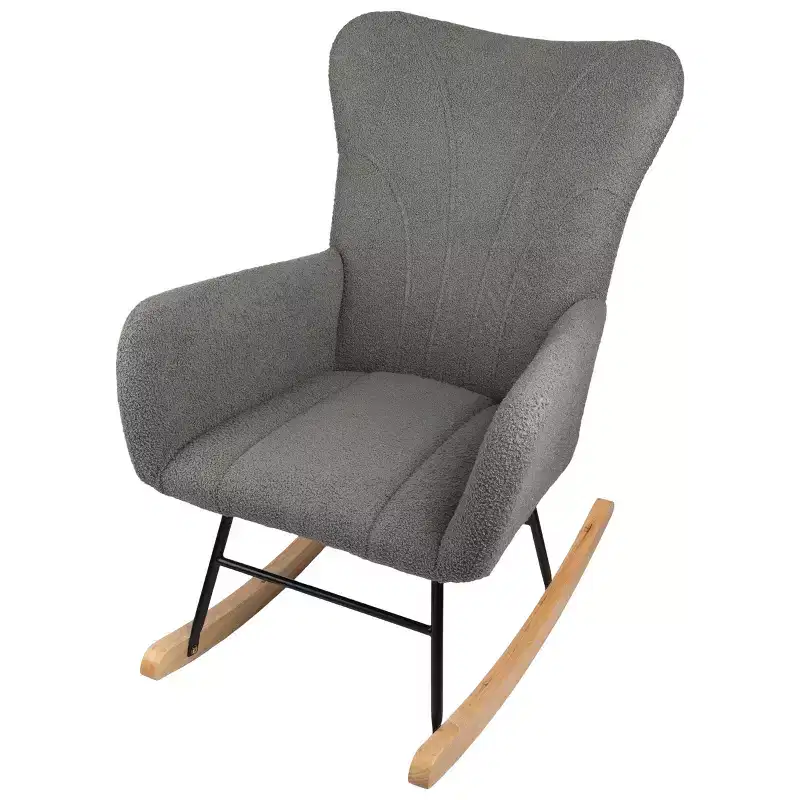 Rocking Chair Teddy Fabric Upholstered Chair Ergonomic Modern Rocker