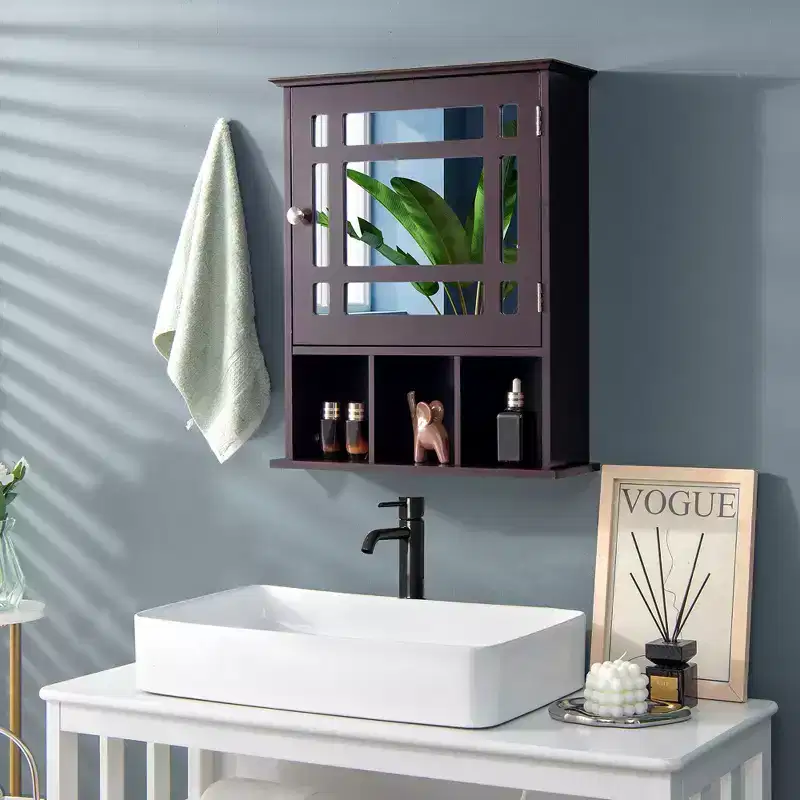 Mirrored Medicine Cabinet Bathroom Wall Mounted Storage with Adjustable Shelf
