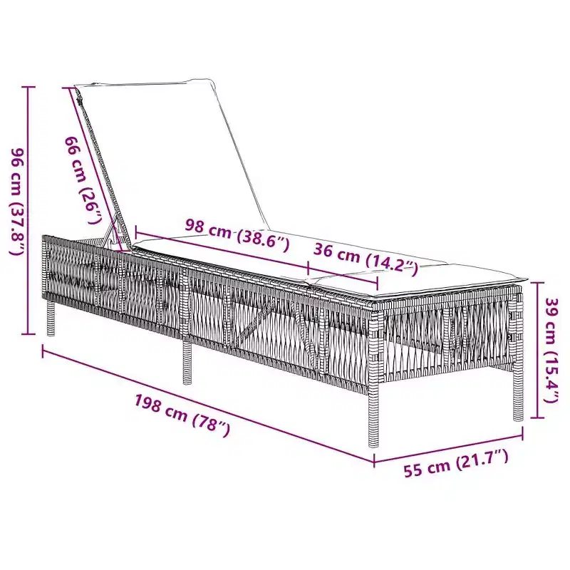 vidaXL Patio Sun Lounger PE rattan Large Multi-Position Backrest