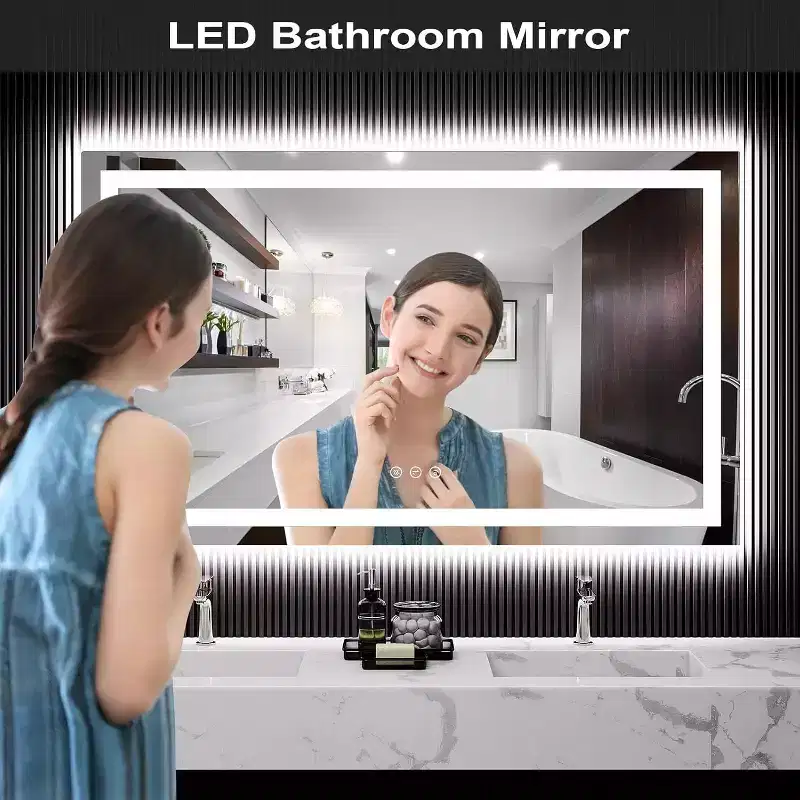 LED Bathroom Mirror with Lights, Front & Backlit Vanity Mirror, Stepless Dimmable, Anti-Fog, 4 Color Temperatures, Shatterproof Design