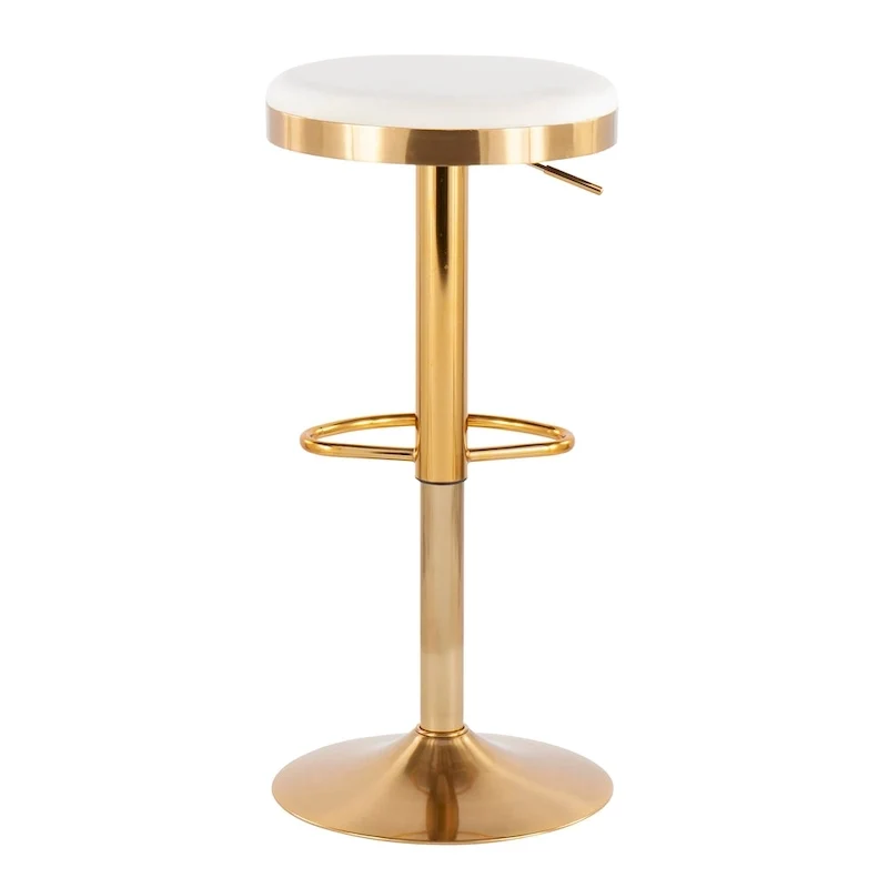 Set of 2 Counter Bar Stools | Gold Steel Frame | White Faux Leather | Adjustable Height