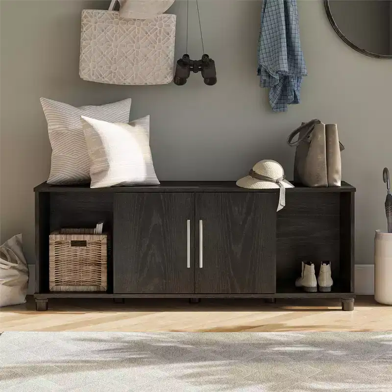 GDFStudio Elmbrook Wooden Shoe Storage Bench with Four Storage Compartments