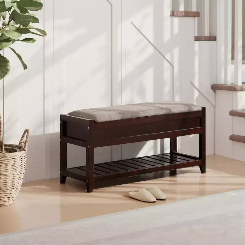 Rouen Espresso Seating Bench with Shoe Storage
