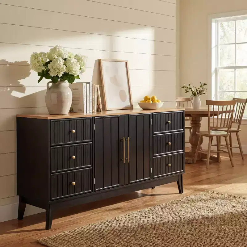 Christopher Knight Home Belmont 60 Modern Sideboard Buffet Cabinet with 6 Drawers and Adjustable Shelf