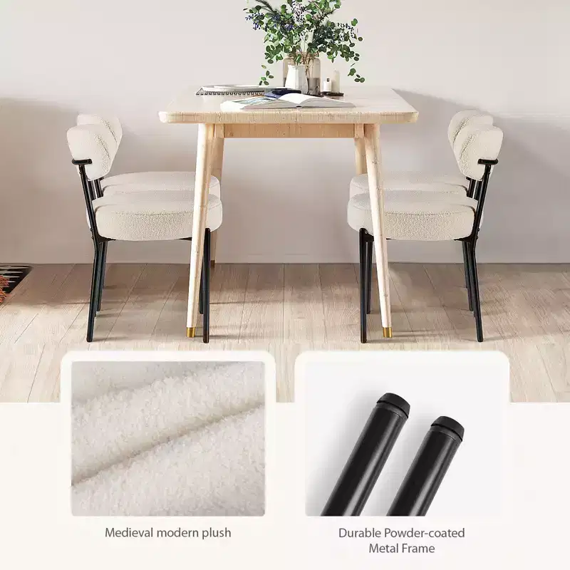 2-Piece Set White Seat Cushion Black Steel Frame Comfort Dining Room Chair with Upholstered Backrest for Dining Room Bedroom