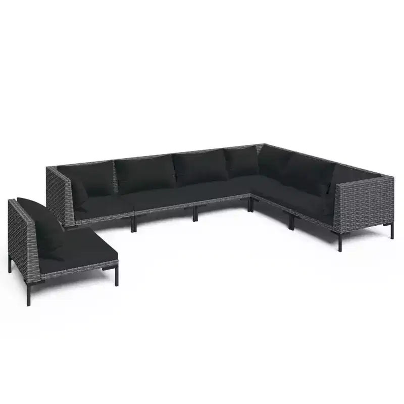 vidaXL Patio Lounge Set Outdoor Sectional Sofa Set Table Poly Rattan Dark Grey