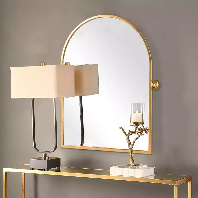 31x24 Arched Bathroom Mirror with Hardware, Iron Rotating Wall Hanging Mirror Wall Mounted Vanity Mirror for Bedroom Living Room Entryway, Gold