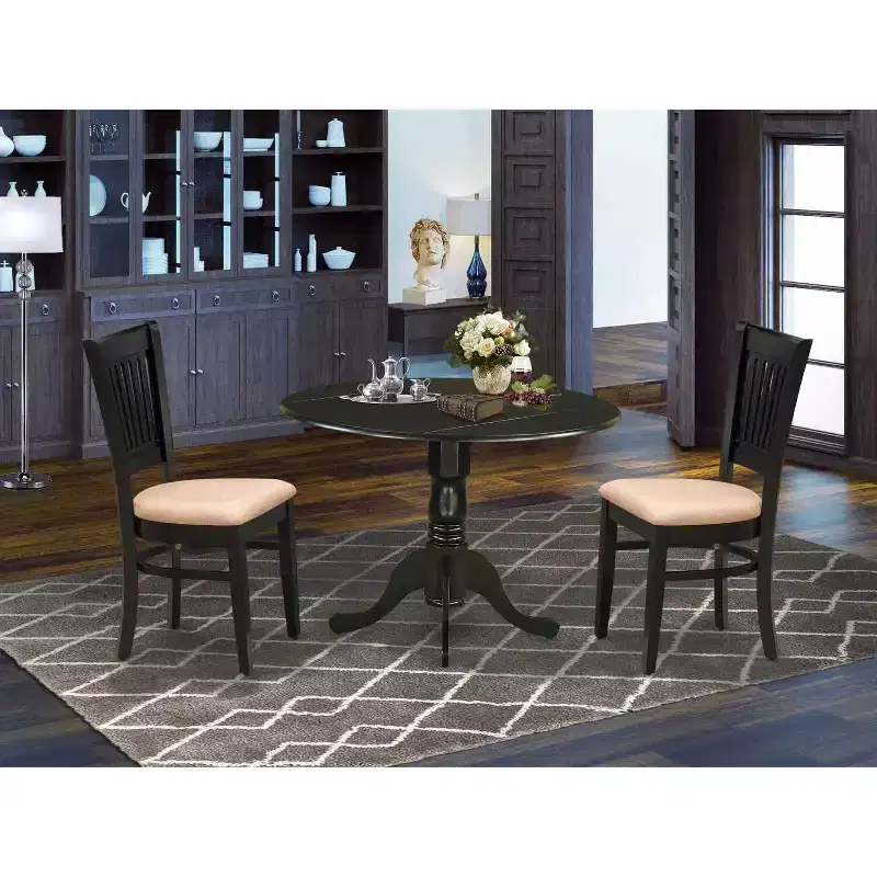 HomeStock Black Modern Drop Leaf Wooden Dining Table Set