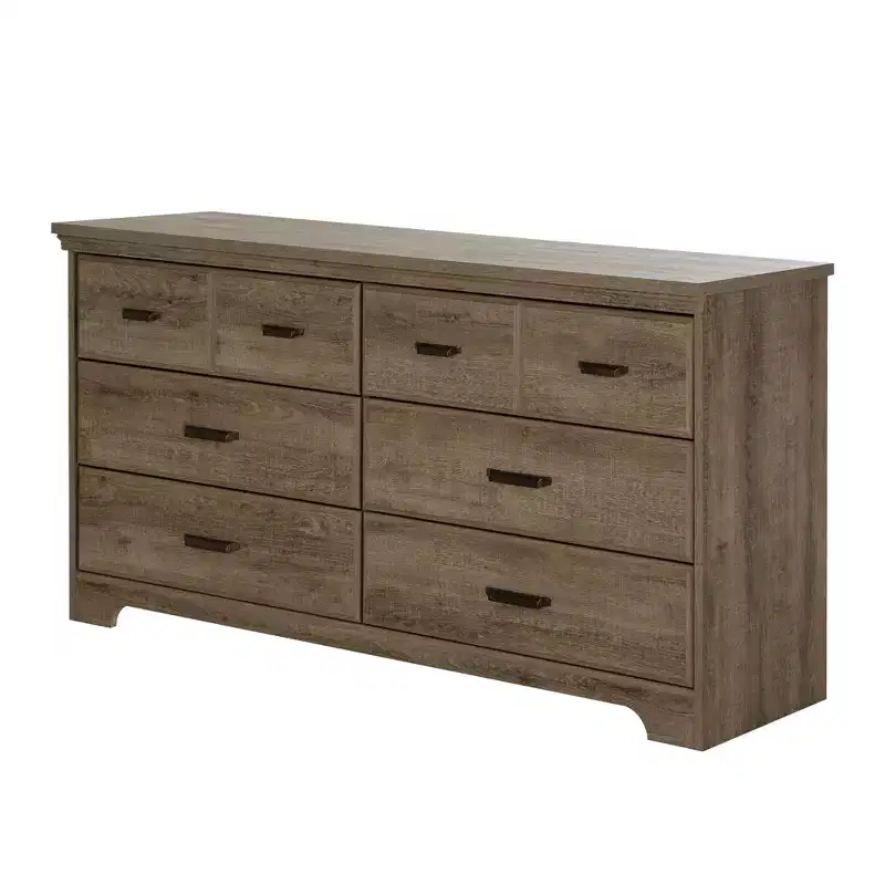 South Shore Versa 6 Drawer Double Dresser Weathered Oak: Laminated Particle Board, Anti-Tip Hardware, 5-Year Warranty