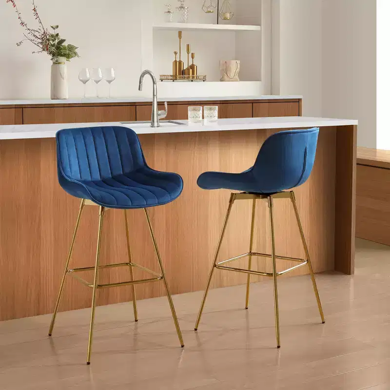 HOMLUX Set of 2 Velvet Barstool Modern Swivel Dining Chairs with Curved Back