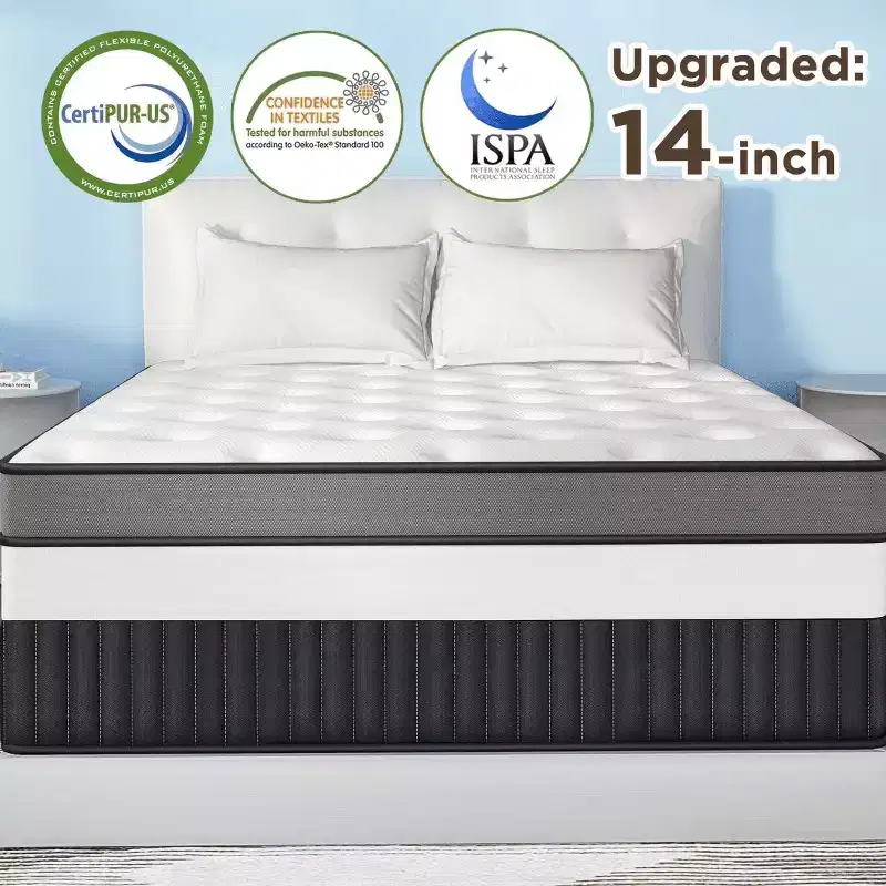 King Size Mattress, 14 Inch King Mattress in a Box, Cooling Gel Memory Foam & Pocket Springs, Medium Firm Bed,Motion Isolation, CertiPUR-US Certified