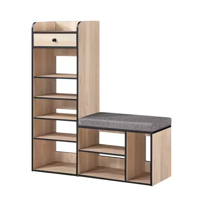 Kings Brand Furniture Julian Shoe Bench  Entryway Storage Bench, Padded Cushion Seat, Drawer Organizer, 7-Shelf Shoe Rack