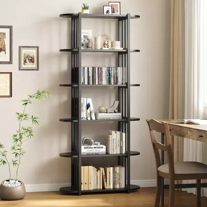 6-Tier Industrial Bookshelf - 71 Inch Tall Bookcase with Metal Frame & MDF Shelves, Freestanding Storage Book Shelf for Living Room, Bedroom, Home