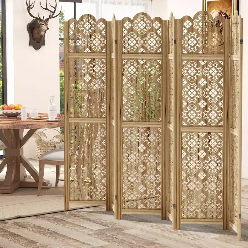 95*67 in Wood Room Divider Folding Privacy Screen Freestanding Partition for Indoor, 6-Panels, Brown