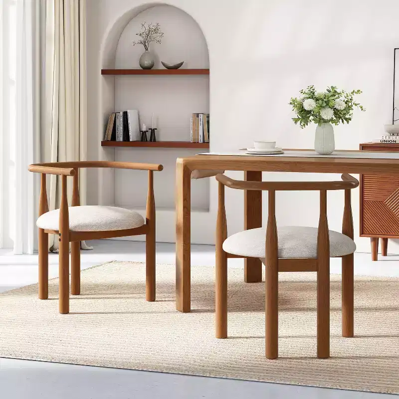 GDFStudio Katya Mid-Century Modern Rubberwood Upholstered Dining Chairs with Curved Backrest (Set of 2)