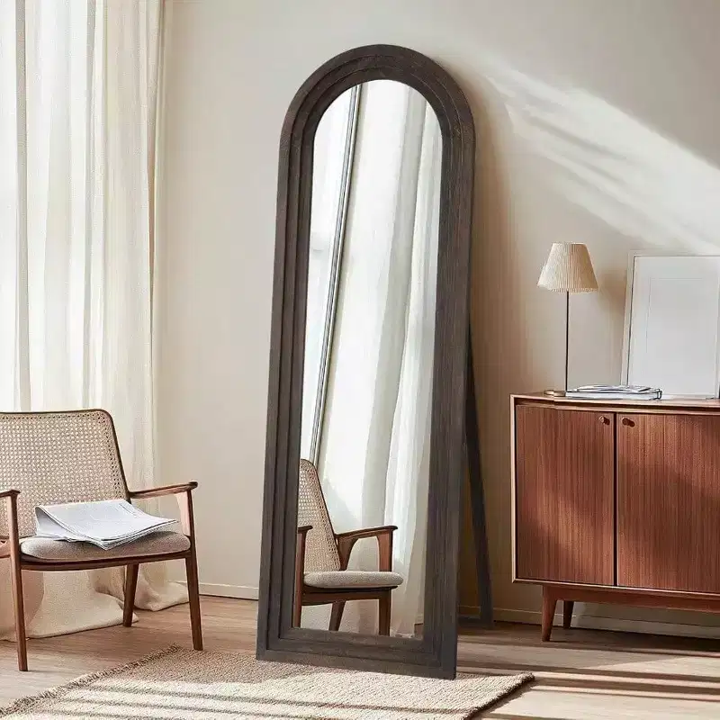 64x21 Arched Rustic Mirror - Solid Wood Frame. Includes Stand for Leaning, Hanging, or Free Standing in Any Room