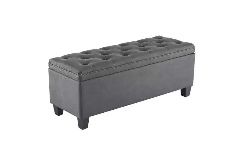 40 Modern Tufted Storage Ottoman BenchLinen Fabric Entryway SeatEnd of Bed Bench with Metal Frame for Living Room & Bedroom