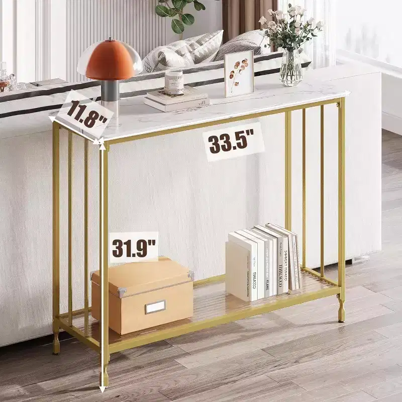 Coolmee 41.5 inch Industrial Console Table, Narrow Entryway Table with Glass Shelf and Metal Frame, Behind Couch Table for Hallway, Living Room