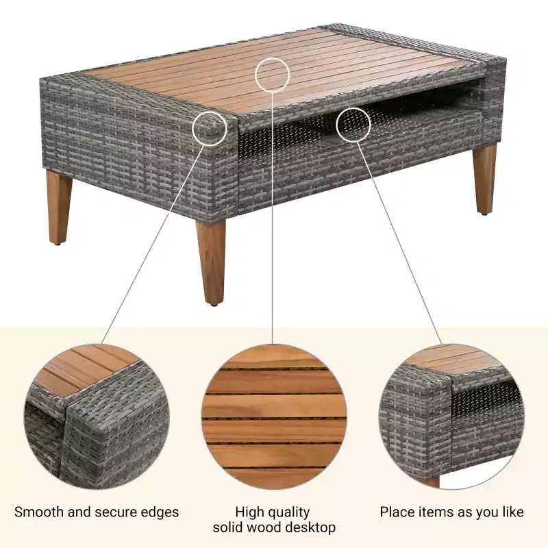 GDFStudio Arthur Patio Modern PE Wicker 6-Piece Conversation Set with Table and Cushions
