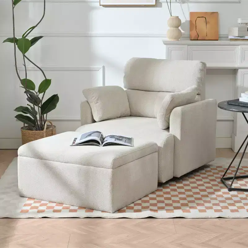 Oversized Chair with Storage Ottoman, Wide Accent Armchair, Upholstered Mid-Century Reading Chair, Deep Seat Sofa Couch