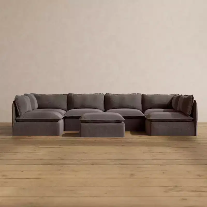 Anabei Modular Washable 6-Seater Open-Ends U-Sectional Sofa + Ottoman | Memorix+ Seat & Contour Pillow