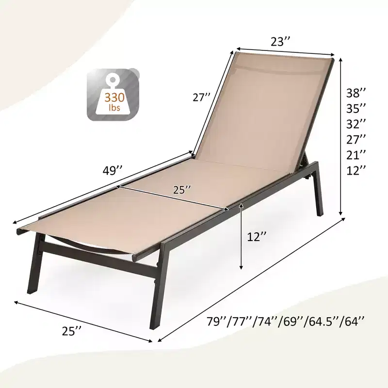 Costway Patio Lounge Chair Chaise Recliner Back Adjustable Garden Deck Brown\Black