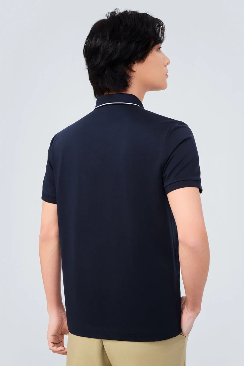 Waffle-Knit Buttonless Polo – Caramel