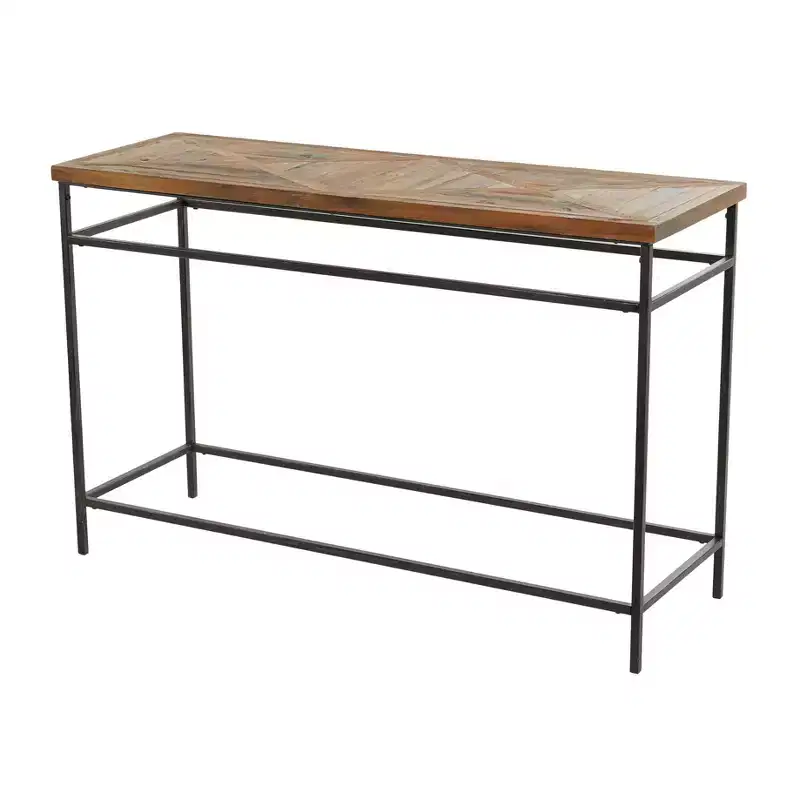 Rustic Metal Console Table Brown - Olivia & May: Wood Top, No Assembly, Entryway Furniture