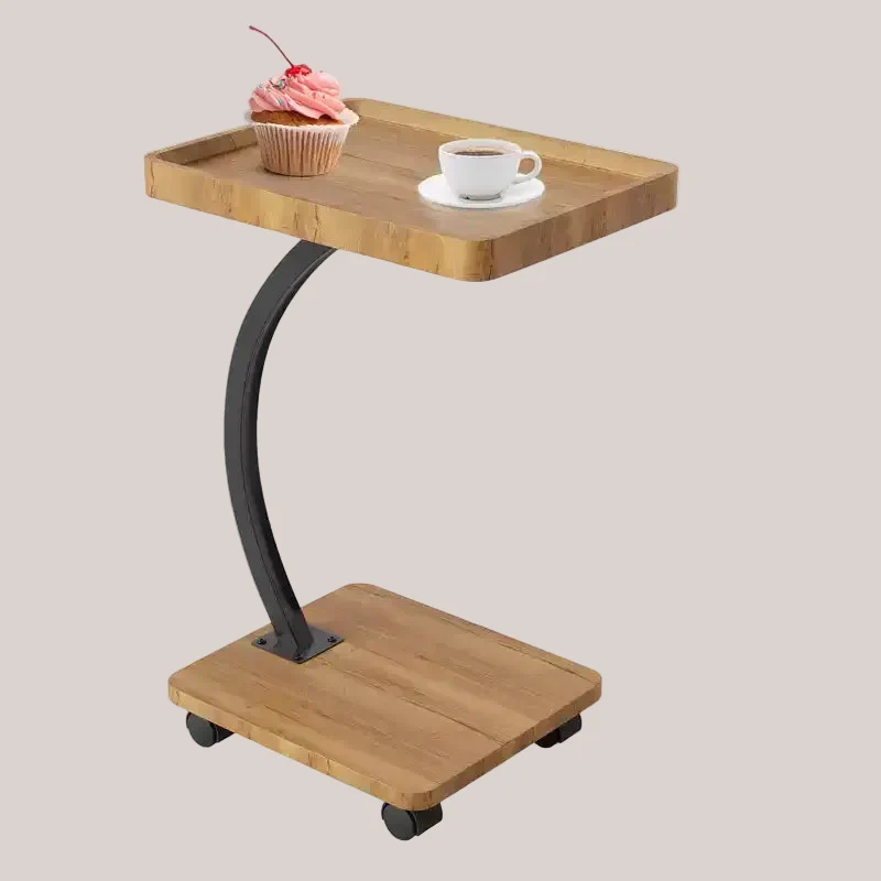 End Table with Rolling Wheels, Small Bed Stand, Wooden 360 Rotating TV Tray, for Living Room, Bedroom