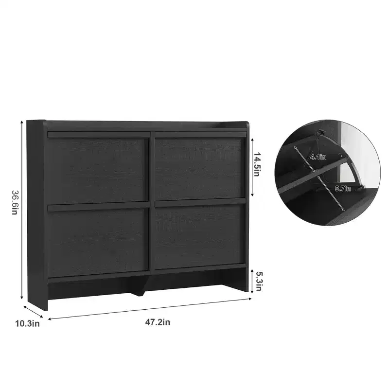 Wooden Shoe Cabinet with 4 Filp Drawers, 2-Tier Slim Shoe Rack with Adjustable and Removable Shelf