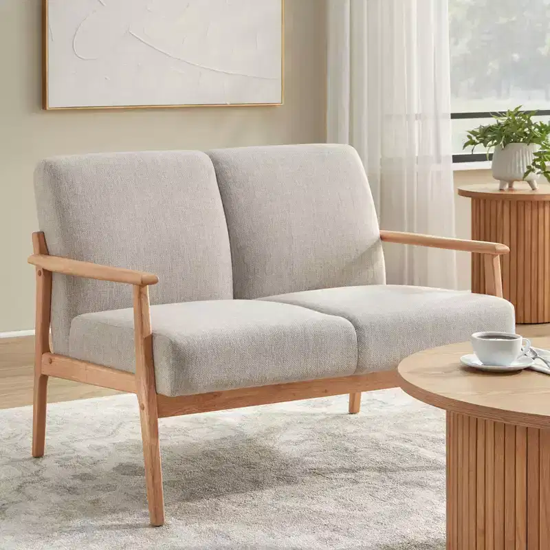 Lifestorey Beaumont Upholstered Solid Wood Frame Loveseat Natural/Beige