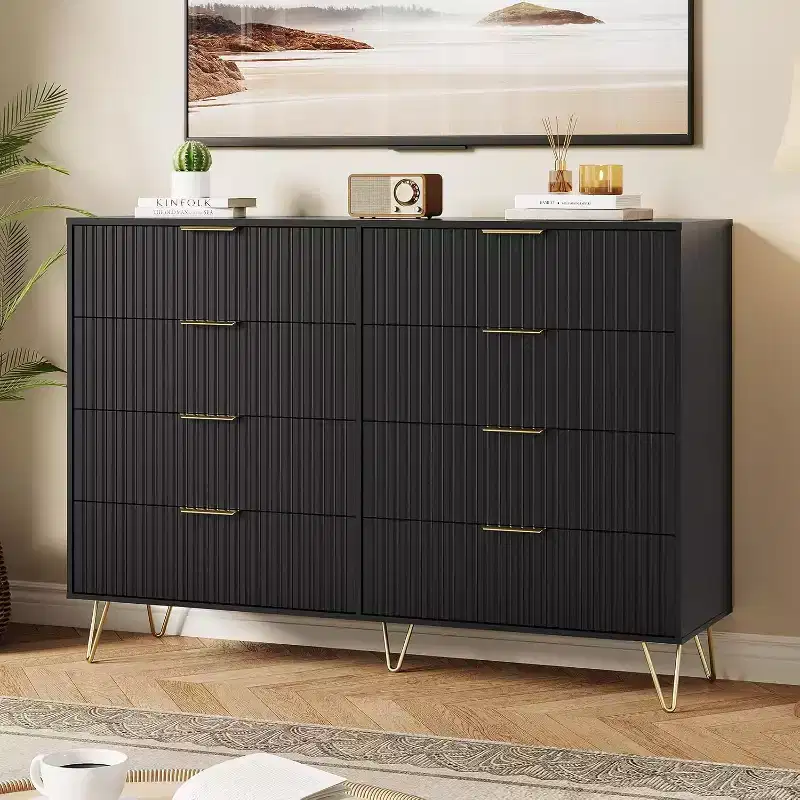 8-Drawer Fluted Wooden Dresser with Metal Handles