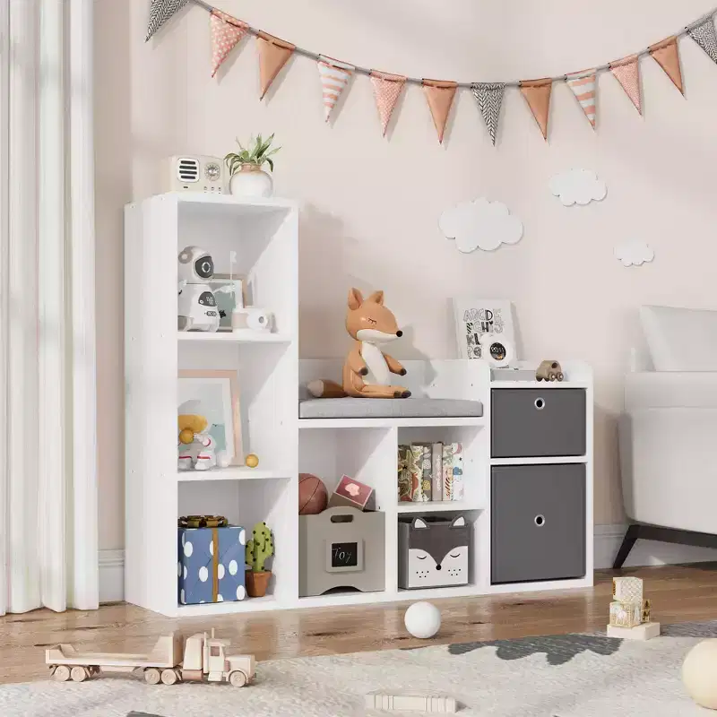 White 3-in-1 Kids Bookshelf with Cushioned Seat, for 1 Child