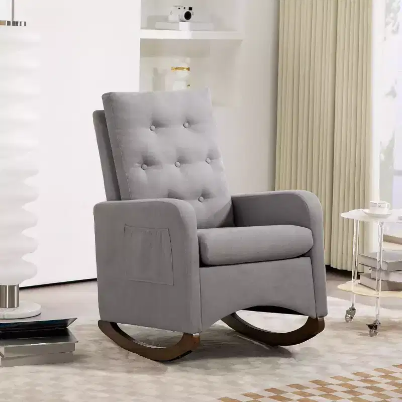 Rocking Chair Nursery Glider Recliner, High Back Armchair with Side Pockets, Reclining Indoor Rocker for Living Room Bedroom Office