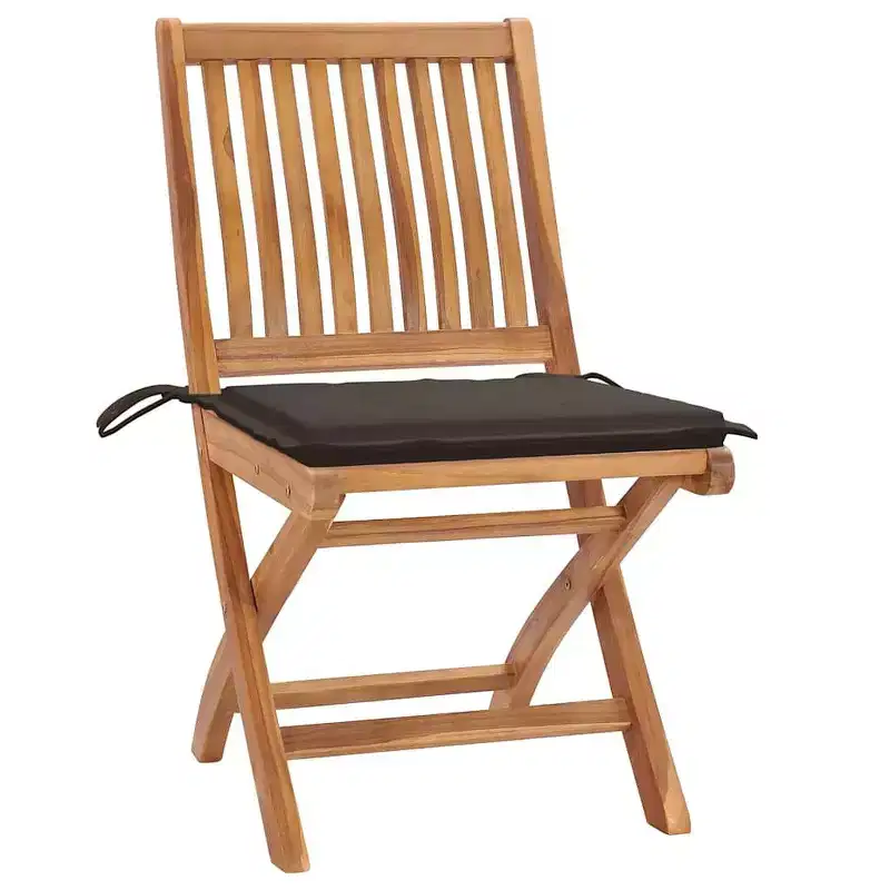 vidaXL 2X Solid Acacia Wood Patio Chairs with Taupe Cushions - Durable Foldable Teak Outdoor Seating for Gardens, Patios, Decks, and Cafes