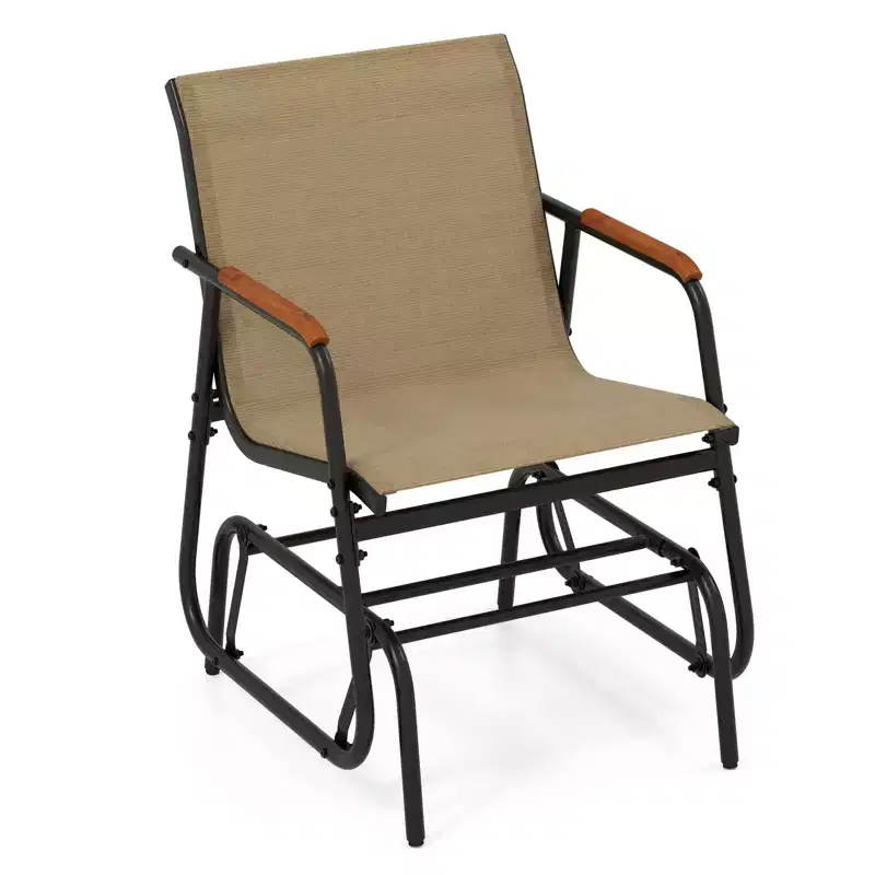 Costway Patio Glider Chair Set of 2 w/ Curved Teak Armrests & Breathable Fabric Seat