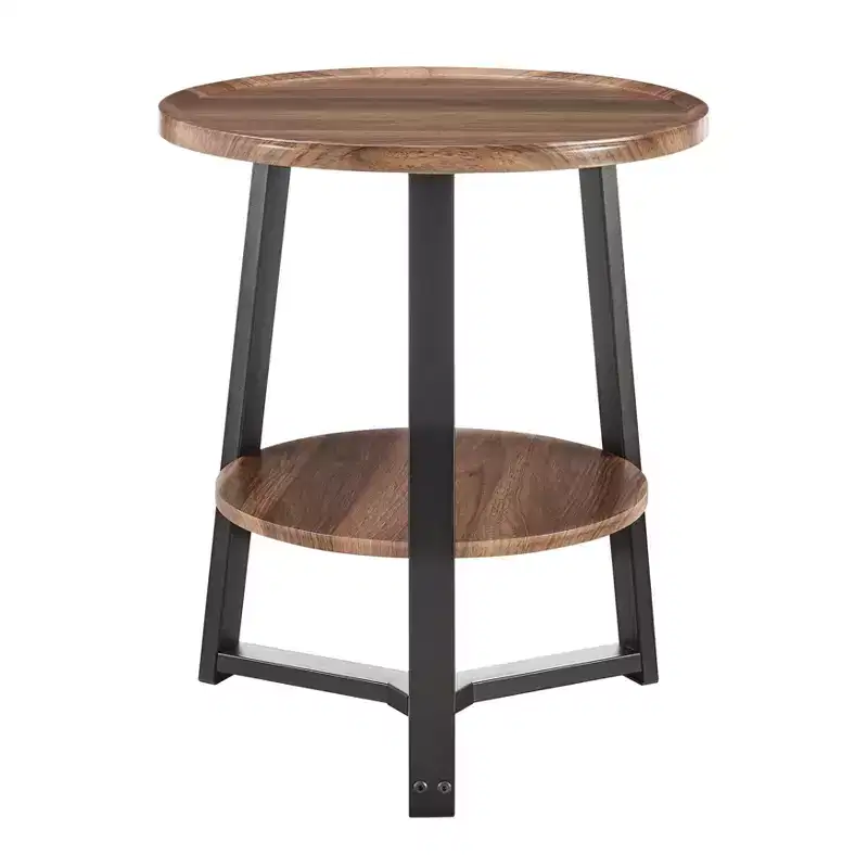 Mason Round 2-Tier Mid-Century Side Accent Table – Walnut/Black, Pedestal Legs, MDF