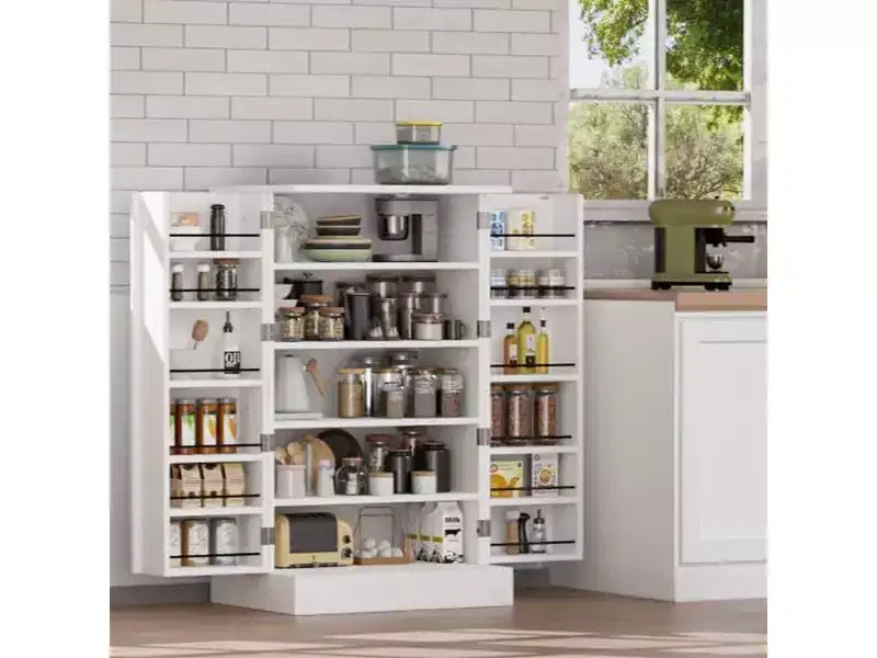 White Kitchen Pantry Cabinet with 2 Doors & Adjustable Shelves – 40.5