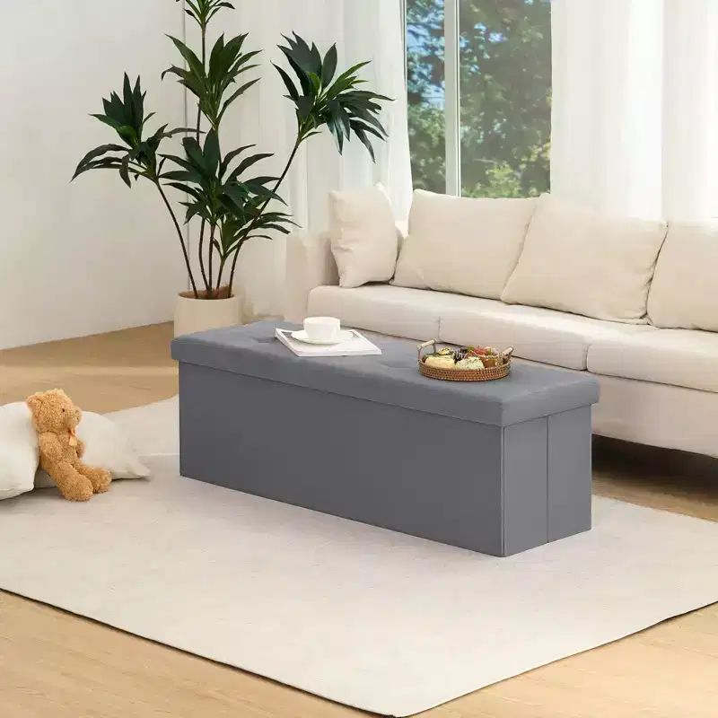 43 Folding Velvet Storage Ottoman Bench Toy Chest Footstool Hold up to 660 lb For Bedroom Living Room