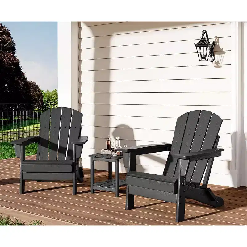 3 Piece Folding Adirondack Chairs Set with Side Table, All Weather HDPE Outdoor Furniture Set for 2, Space Saving for Patio Garden Lawn