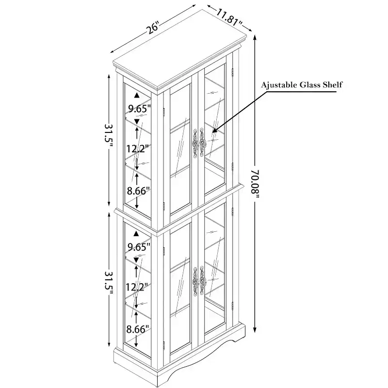 Lighted Glass Curio Display Cabinet with Wood Frame - Elegant Glass Storage for Wine, Toys & Collectibles - Perfect for Living Room, Kitchen- OAK
