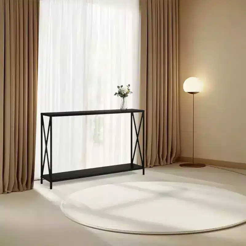 Slim Profile Console Table with X-Frame and Lower Shelf