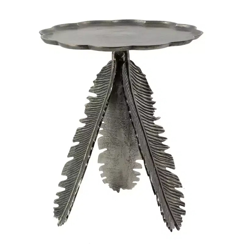 Leaf Design Side Table Silver Antique Finish 16.9x16.9x19.7