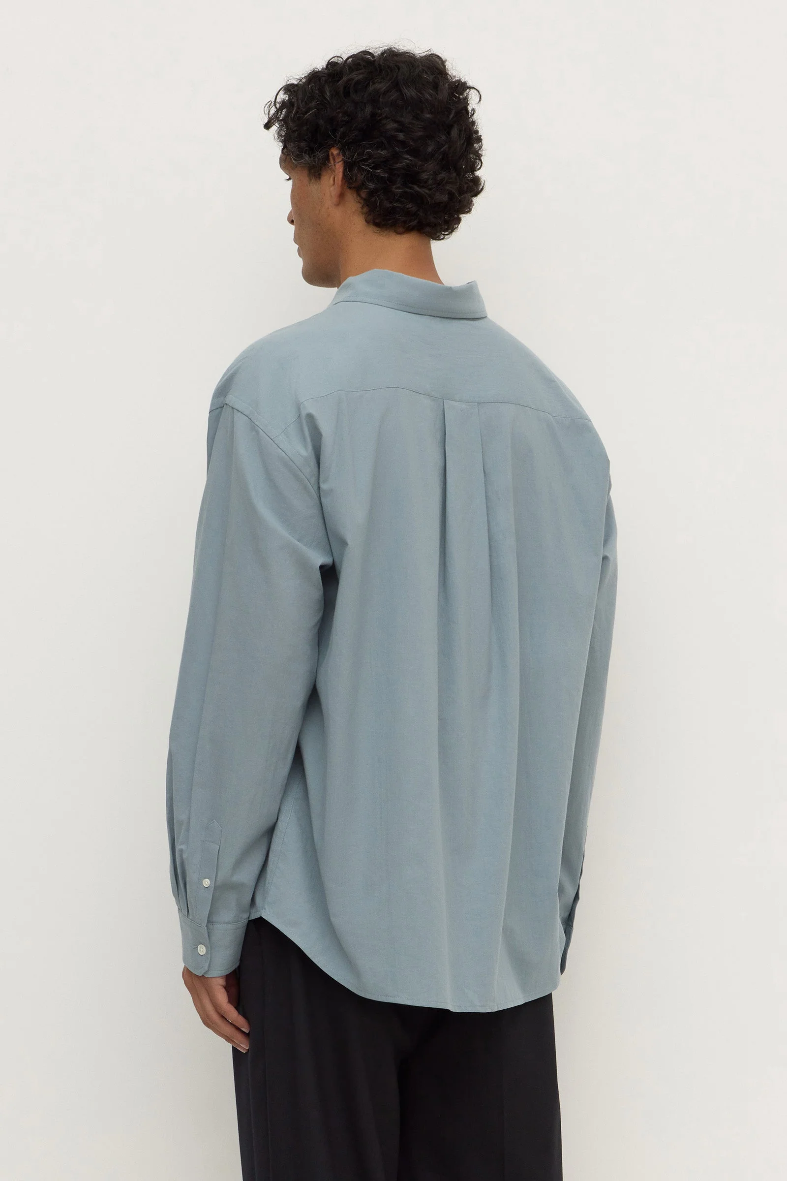Steel Blue Cotton Voile Long Sleeve Shirt