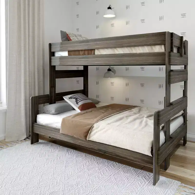 Solid Wood Farmhouse Twin over Full Bunk Bed, Rustic Pine with Low VOC Finish