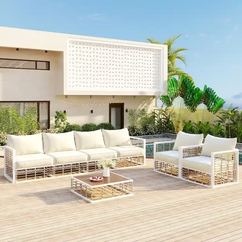 7 Piece Patio Furniture Set, All-Weather Conversation Furniture Set, Patio Sectional Sofa Set with Cushions and Coffee Table